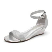 Women's Open Toe Wedge Sandals With Adjustable Ankle Strap And Comfortable Low Heel Casual Summer Shoes - 銀色 - 查看 5