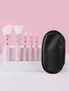 5pcs Makeup Brush Set With Pouch, Foundation, Eyeshadow, Blush Brushes With Cute Rabbit Pattern, Portable & Travel Friendly - Multicolor - View 10