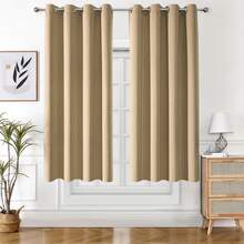 1pc Solid Color Polyester Curtain, Blackout Curtain To Darken Room During Power Outage, Heat Insulating Curtain For Kitchen, Dining Room, Living Room, Bedroom - Khaki - View 39