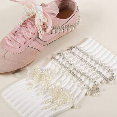 1 Piece Of Shoe Accessory, Princess-Style Bow With Pearls, Versatile Shoe Buckle, Decorative Shoe Flower, Lace Bow Shoelace Buckle, Shoe Decoration Accessory For Women