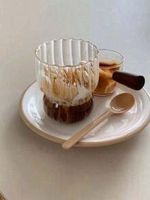 1pc Stylish Milk Coffee Cup, Juice Cup, Unique Striped Breakfast Cup, Coffee & Cold Drink Cup - Clear - View 3