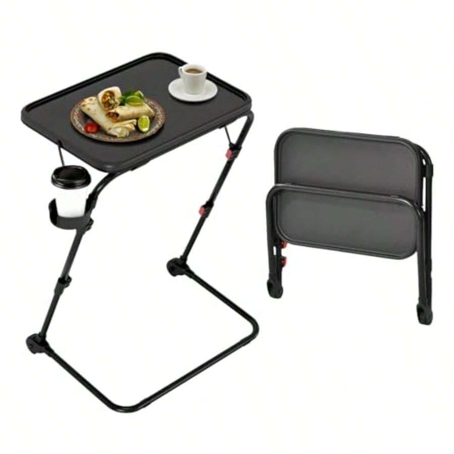 FurnitureR Escritorio Portátil. Mesa Portátil para Computadora Portátil. Mesa Plegable Ajustable para Computadora. Sirve la Función de Inclinación para Laptop y Bandeja de Desayuno Plateado - negro - Ver 1