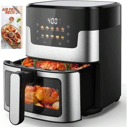 [10-In-1 Air Fryer] 10-In-1 Digital LED Touch Screen Air Fryer, 7.5QT Oilless Cooker With 10 Preset Cookings, Dishwasher- Basket & 20pcs Air Fryer Paper Liners 304 Stainless Steel