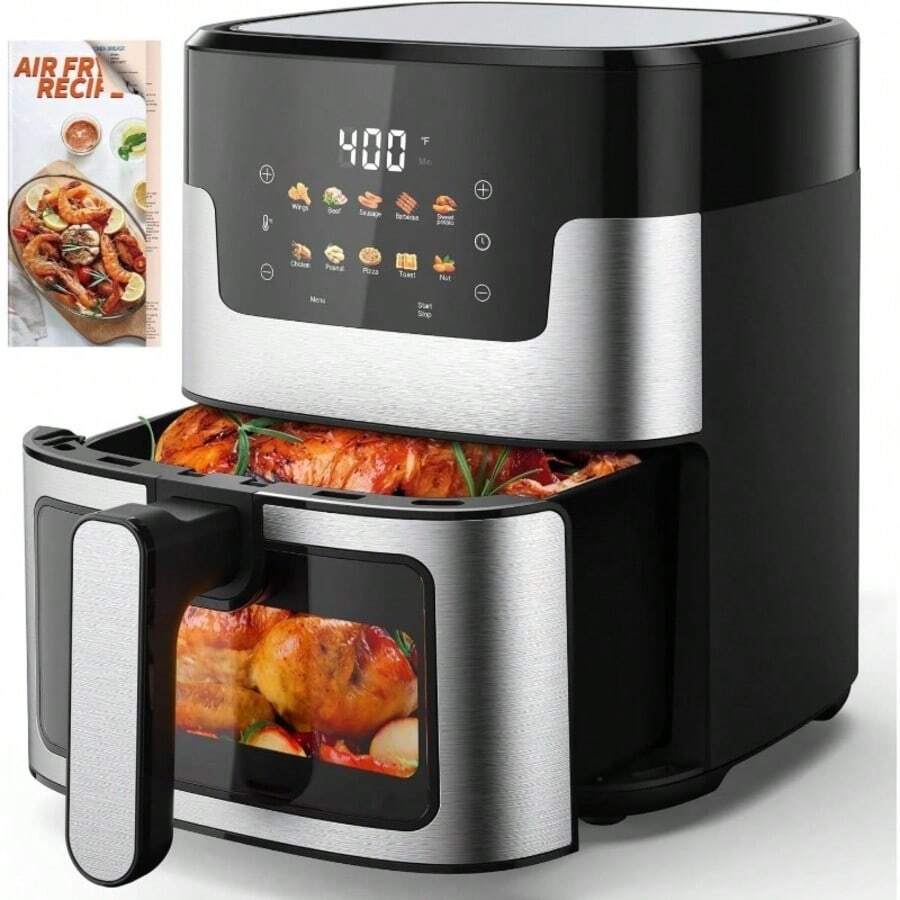 [10-In-1 Air Fryer] 10-In-1 Digital LED Touch Screen Air Fryer, 7.5QT Oilless Cooker With 10 Preset Cookings, Dishwasher- Basket & 20pcs Air Fryer Paper Liners 304 Stainless Steel - Xem 1