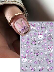 2pcs Easter Cartoon Rabbit & Flower 5D Embossed Nail Art Stickers, Spring Easter Eggs Rabbit Tulip Flower Nail Decals, DIY Nail Art Decoration Nails - Multicolor - View 8