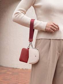 Dual Pouch Wristlet Wallet Fashion Keychain Wristlet Bag Cards For Women Men, Cash & Coins, Detachable Keychain & Card Holder, Stylish & Portable For Everyday & Sports Use Travel Wallet Coin Wallet Christmas Gifts, Holiday Gifts - 酒紅白色 - 查看 6