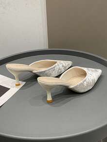 2-3厘米尖头高跟拖鞋，适合春季穿着 - 米色 - 查看 5