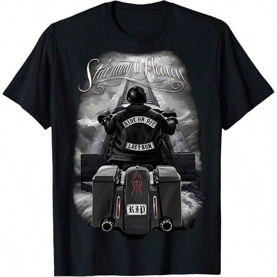 DAVID GONZALES DGA RIDE OR DIE STAIRWAY TO HEAVEN SKULL OUTLAW T SHIRT M-5XL - 黑色 - 查看 1