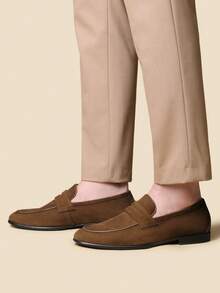 Men's Classic Suede Penny Loafers Premium Leather Dress Shoes Lightweight Comfort Slip On Formal - màu nâu - Xem 4