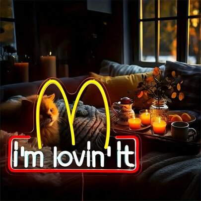 1pc "M + "I'm Lovin' It" Neon Silicone Tube + Acrylic Board, USB Powered (Data Cable Included) | Suitable For Fast Food Themed Cafes, Foodies' Bedrooms, Food Photo Backdrops, Wall Mounted, Lighting Up Creates Delightful Food Ambiance