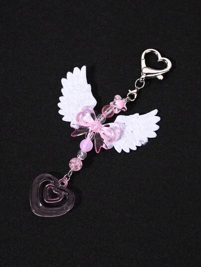 Cute Butterfly Wing Bow Heart Shaped Phone Lanyard, Fashion Keychain Bag Charm Decoration Gift For Women