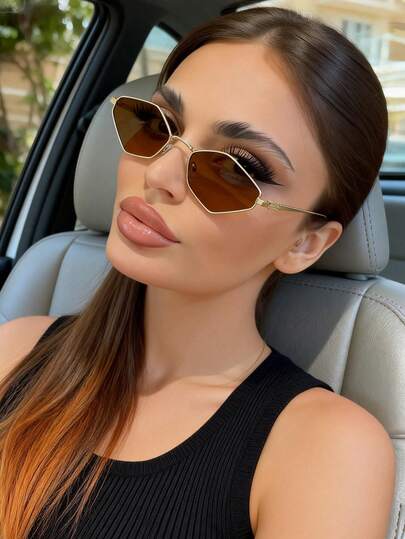 1 pieza Gafas de moda con marco metálico pequeño y retro para mujeres, adecuadas para exteriores, viajes, playa, conducción, estilo popular de Oriente Medio, igual que las de los influencers de