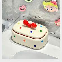 Cute Polka Dot Dog Bow Plastic Soap Dish, Creative Bathroom Countertop Soap Box For Home Use - Creamy White - View 7