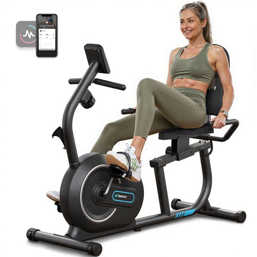 MERACH Recumbent Exercise Bike For Home With Smart Bluetooth And Exclusive App Connectivity, LCD, Heart Rate Handle, Magnetic Recumbent Bikes
