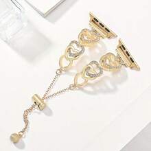 1pc Valentine's Day Heart-Shaped Watch Band, Compatible With Apple Watch 38/40/41/42/44/45/46/49mm, Premium Zinc Alloy Rhinestone Bling Strap Fit For Apple Watch Ultra 3/2/1 Series 11 10 9 8 7 6/SE 5 4 3 2 1, Streamlined Design Fits Your Wrist, 20mm Shiny Metal Band, Also Compatible With Samsung Galaxy Watch 7 FE 6 5 4 40/44mm Ladies, Galaxy Watch 5 Pro, 6 4 Classic (Band Only, Watch Not Included) - Gold - View 5