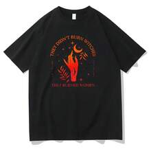 Camiseta de manga corta Harajuku casual con texto "They Didn't Burn Witches", camiseta  Pop de cuello redondo, camisetas para hombres/mujeres - Negro - Ver 1