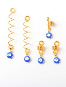 5pcs Devil's Eye Dreadlock Hair Rings, Natural & Realistic For Everyday Wear - Gold - View 5