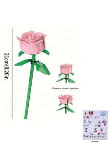3-Color DIY Wooden Rose/Flower Building Blocks, Suitable For Desktop Decor, Also Great For Valentine's Day, Christmas, And Halloween. Best Gift For Girlfriend (Vase Not Included) - Multicolor - View 12