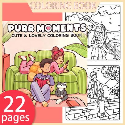 [NEW PURR MOMENTS Coloring Book] 1pc Original Coloring Book , 22 Pages Single-Sided Printing, Clear Lines And Exquisite Patterns, Ideal For Relaxation | Perfect Gift For New Year, Valentine's Day, Christmas, Birthdays, School Holidays, Perfect For Adults & Teens & Child