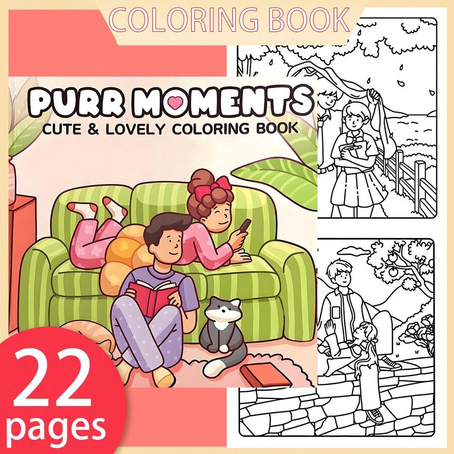 【全新萌宠涂色书】1本原创涂色书，22页单面印刷，线条清晰，图案精美，是放松身心的理想之选 | 新年、情人节、圣诞节、生日、学校假期等节日送礼佳品，适合成人、青少年和儿童 - 彩色 - 查看 1