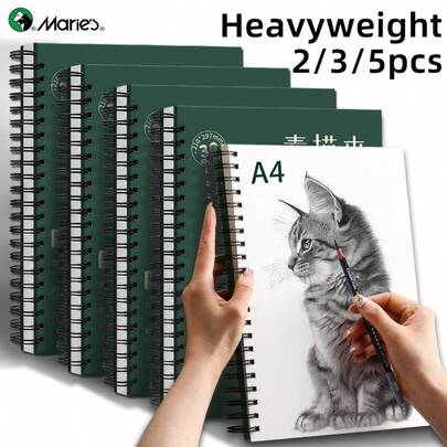 Marie's Sổ phác thảo Marie 8.5'' X 11'' (2/3/5 cuốn), giấy 160gsm & bìa dày, khổ A4 gáy xoắn, thích hợp để vẽ, viết và phác họa, sổ phác thảo nghệ thuật chuyên nghiệp dành cho người lớn, người nghiệp dư và nghệ sĩ, quà tặng sinh nhật, lễ Phục sinh và ngày Valentine (1 gói 30 tờ)