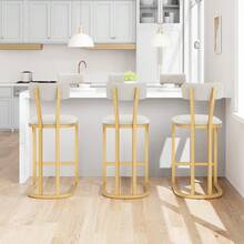 Home Bar Stools Set Of 4, Counter Height Bar Stools, Curved Back With Metal Frame Island Chairs With Upholstered Modern Tall Barstools Counter Stools For Kitchen Dining Room - 金色 - 查看 9