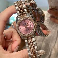 NASIR 1pc Popular High Aesthetic Gold Strap With Full Diamond Dial, Multifunctional Waterproof Light Luxury Women's Watch - 粉色 - 查看 2