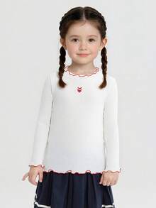 Balabala 2-6 Years Girls' Soft Cotton Long Sleeve T-Shirt, Cute Pattern, Spring/Autumn - Off-white - View 3
