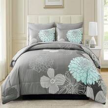 3Pcs Green Comforter Set Lightweight Queen King Size Bed In A Bag Floral Comforter And Pillowcases, Soft Microfiber Complete Quilt Bedding Sets For Wedding Items,Valentines Day Home Bed Room Decor,Mothers Day Gift,All Season - Green 01 - 查看 2