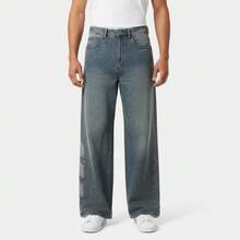 Adidas Originals Men's Loose Fit Pockets Wide Leg Jeans Pants KE0112 - Blue - View 1