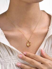YUNCHUN 1 Set Women's Gold Asymmetrical Hollow Stainless Steel Necklace And Earrings Set, Minimalist Geometric Pendant Jewelry Set, Daily Wear Party Gift - Gold - View 6