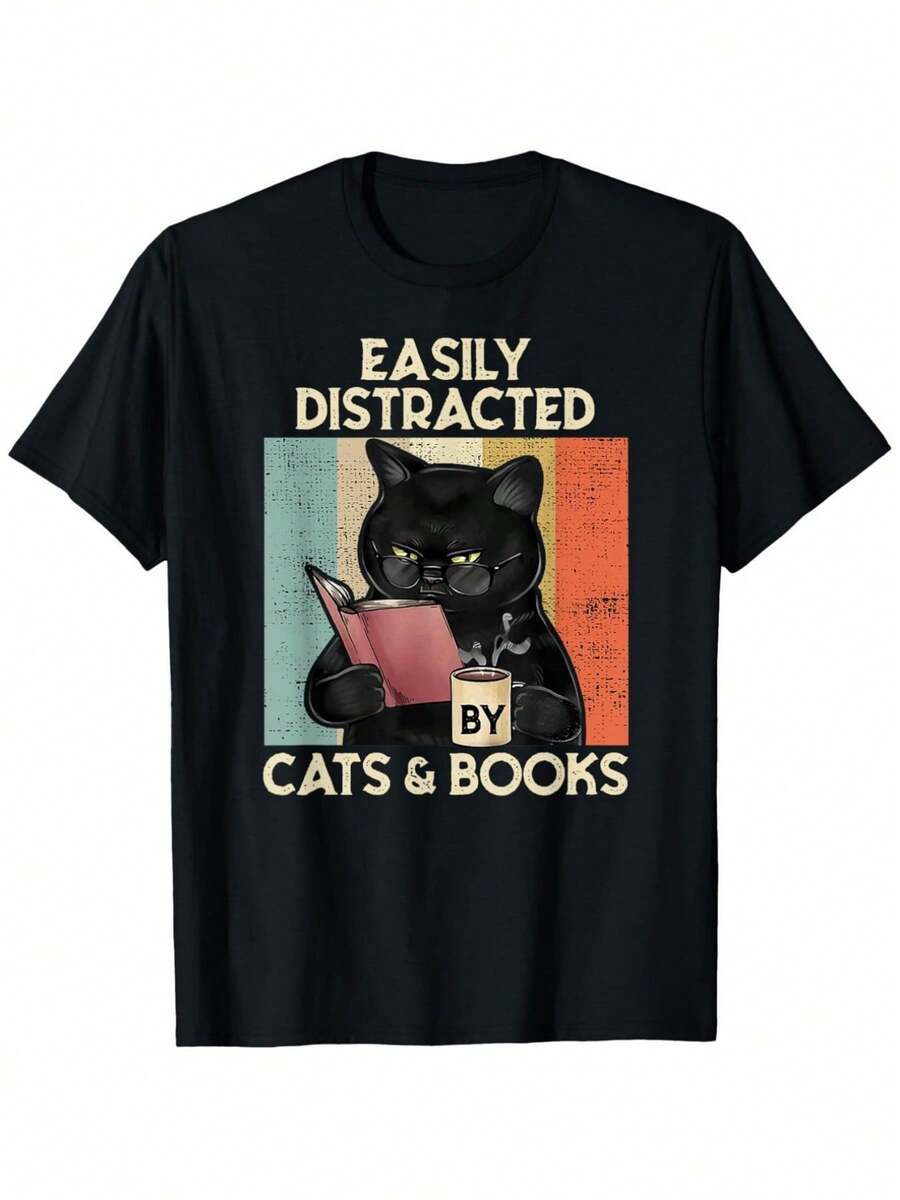 Cat Lovers Easily Distracted T-Shirt Summer Casual Comfortable Round Neck Short Sleeve Fashion All-M_0262