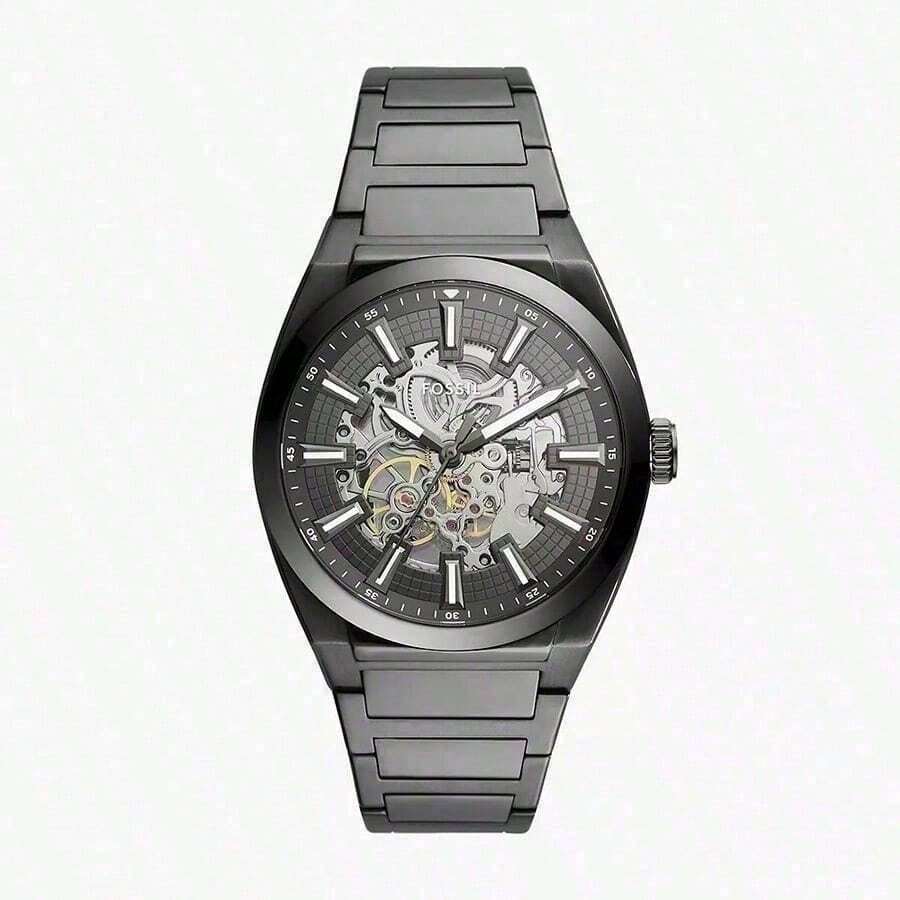 Fossil Everett Business Hollow Automatic Mechanical Men's Watch, Blue Round Dial With Silver Stainless Steel Case, Elegant And Fashionable, Suitable For Daily Business Wear, Men's Gift, Model: ME3220, ME3206 - Grey - View 1