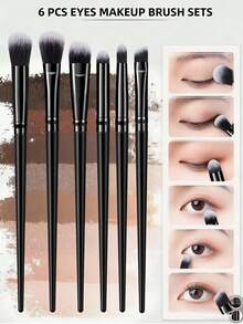 6pcs Soft Makeup Brushes Including Contour Brush, Eyeshadow Brush, Eyebrow Brush, And Lip Brush, Suitable For Beginners, Professional Makeup Artists, And Novice Beauty Practice Scenarios - Black - View 7