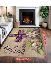 1pc Soft & Warm Golden Velvet Easter Mat - Non-Slip, Machine Washable - Brown & Purple With Cross & Lily Flower Design, Suitable For Entryway, Kitchen, Living Room, Bedroom - Durable Polyester, Fade-Resistant - Multicolor - View 12