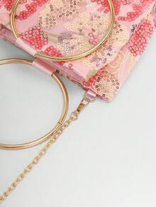 Bolso de mano cruzado elegante y brillante con parches de hojas y flores multicolor, bolso cuadrado mini vintage con cadena, adecuado para fiestas, estudiantes universitarias, mujeres de car - Rosa Fucsia - Ver 8