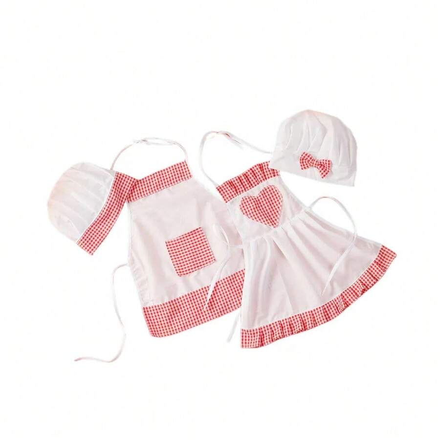 Newborn Photography Props - Chef Apron & Hat Set, Striped Chef Hat, Maid Costume Set - Multicolor - View 1