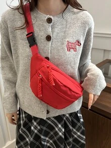 Túi đeo ngực/đeo hông bằng nylon dung tích lớn, phù hợp cho cả nam và nữ, dùng hàng ngày, thể thao, chạy bộ, du lịch, sử dụng thông thường, kiểu dáng tối giản và thời trang dành cho nữ. - Đỏ - Xem 3