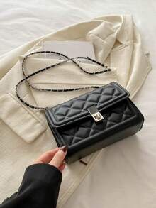 New Luxury Quilted Plaid Solid Color PU Leather One Shoulder Bag For Women, Multifunctional Accessory Wallet, Suitable For Daily Outings, Commuting, Gatherings, Dates And Gifts. Street Japanese Style Ladies Bag, Must-Have For New Year - Black - View 6