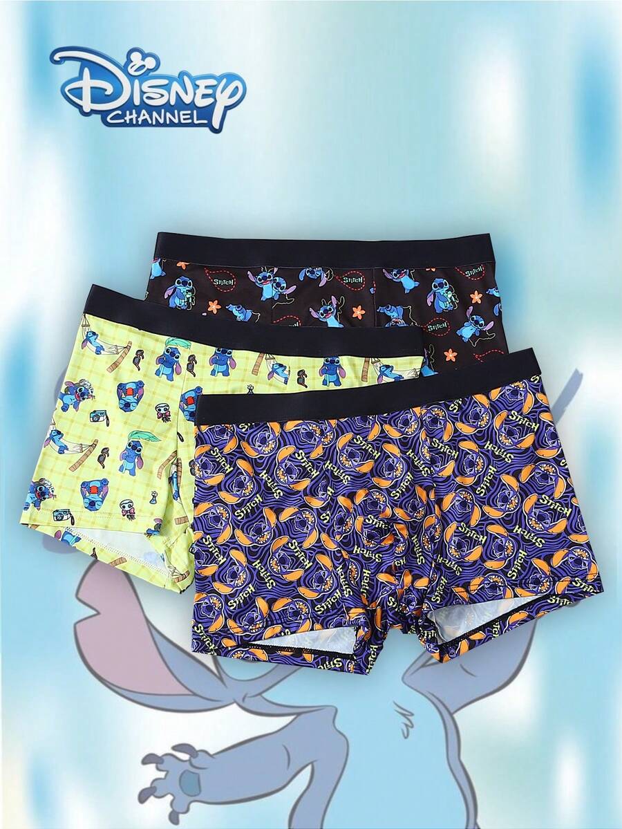 3PCS Disney, Cartoon Graffiti Print Men's Lingerie, Elasticated Waistband Men's Boxer Briefs - Multicolor - View 1