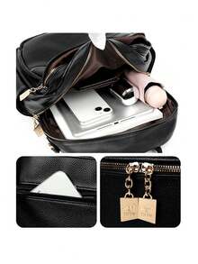 Women's Backpack Synthetic Leather With Shoulder Strap Elegant Kangaroo Ride - màu đen - Xem 7
