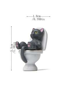 1PC Cartoon Cute Little Cat Figurine Sitting On The Toilet To Cover Its Belly Mini Desktop Landscape Figurine Suitable For Placement In Bedrooms And Tabletops - Multicolor - View 15