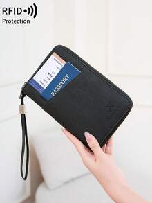 MIYIN New RFID Blocking Passport Holder, Fits Multiple Passports, Travel Document Card Organizer Wallet, Soft Material Zipper Long Passport Wallet With Detachable Wrist Strap, Valentine's Day Gift For Wife/Girlfriend, Lightweight, Waterproof, Suitable For Travel, Cruise, Unisex - Black - View 3