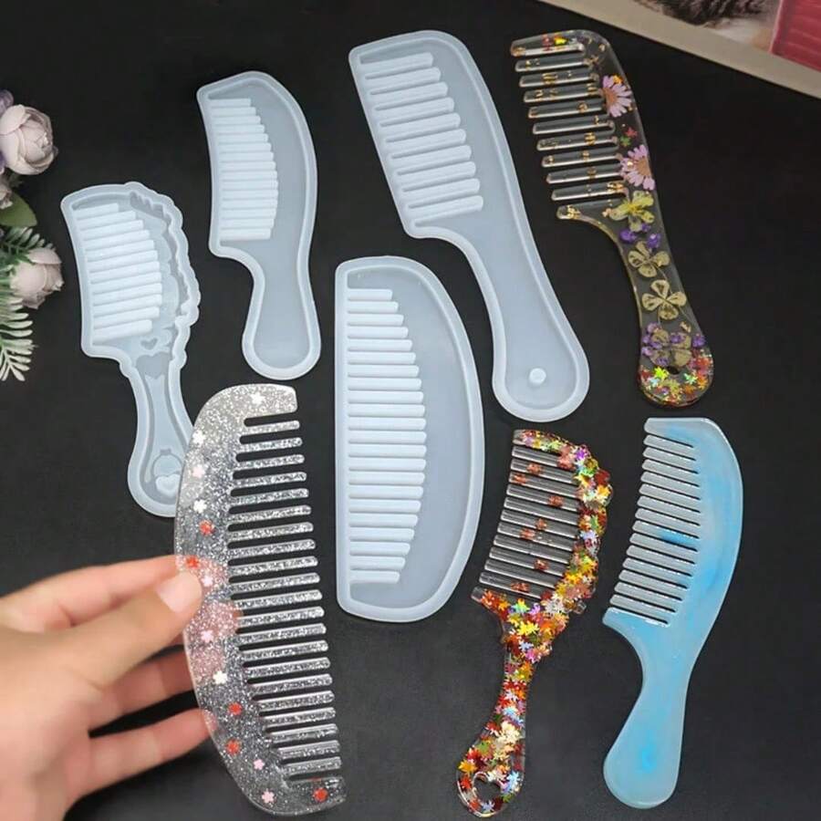 1 pieza Molde de resina epoxi DIY, molde de silicona para peine de resina cristalina, molde de resina hecho a mano DIY casero para peine de resina - Blanco - Ver 1