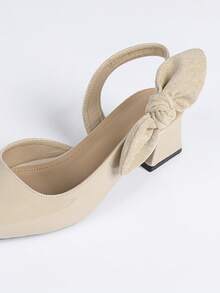 女士高跟鞋，时尚漆皮秋季鞋履，休闲露跟鞋，优雅玛丽珍复古风高跟鞋，别致尖头套脚鞋 - 杏色 - 查看 8