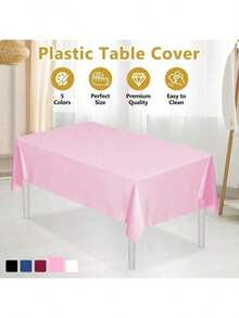 Pink Party Tablecloth, Suitable For Square Tables, Pink Plastic Tablecloth, Removable Rectangular Tablecloth, Birthday, Wedding And Anniversary Party Supplies