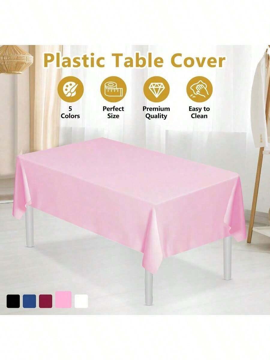 Mantel de mesa de fiesta rosa, adecuado para mesas cuadradas, mantel de plástico rosa, mantel rectangular extraíble, suministros para fiestas de cumpleaños, bodas y aniversarios - Rosa vieja - Ver 1