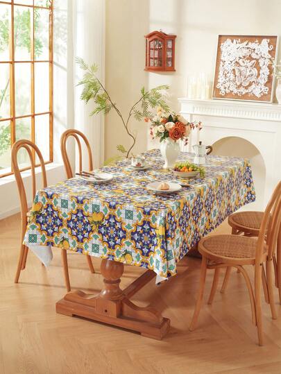 PVC Composite Non-Woven Fabric [Plastic Material] Square Pattern, Flower Pattern. Designed As A Waterproof And Oil-Resistant Tablecloth For Tabletop Decoration. Suitable For Indoor And Outdoor Use. For Festivals, Parties, Gatherings. Decoration For 1 Piece.