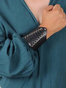 1PC Adjustable Brown/Black Faux Leather Arm Cuffs With Metal Eyelets Lace-Up Design Streetwear Accessory - 1PC - View 9