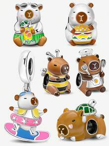 1 pieza Colgante de hamburguesa de plata de ley 925, adecuado para hacer pulseras, brazaletes y accesorios de joyería DIY, y como accesorio diario para el atuendo, apropiado para que lo usen las niñas - Capibara - Ver 2